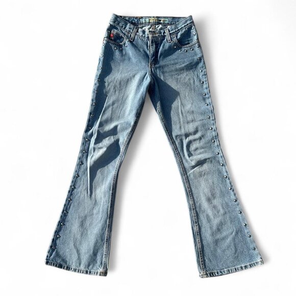 Y2K Original Mudd Flare Stud Light-Wash Denim Jeans Size 5 - Picture 1 of 8